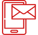 A red outline icon of a smartphone with an envelope in front of it, symbolizing mobile messaging or email—perfect for when you need to contact Japan Canada Motors on your phone.